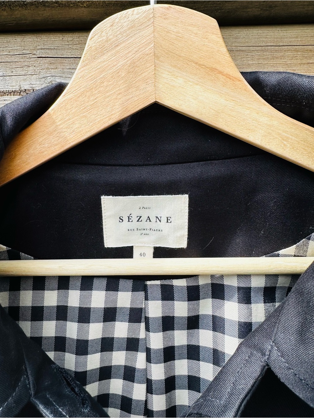 Sezane Black Blazer with Gingham Lining